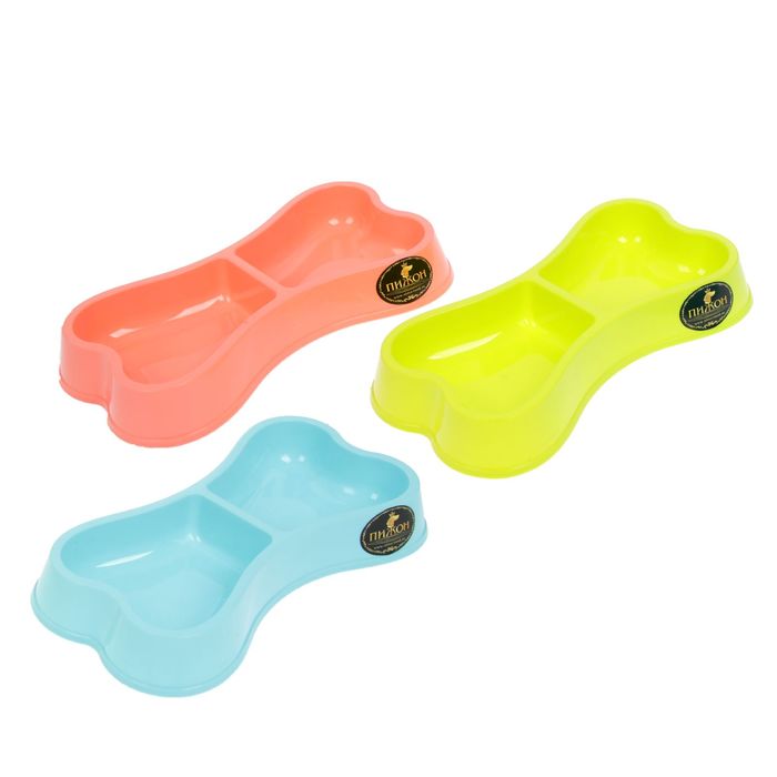 Миска "Косточка" двойная, 24,5 х 13 х 3,5 см, микс цветов