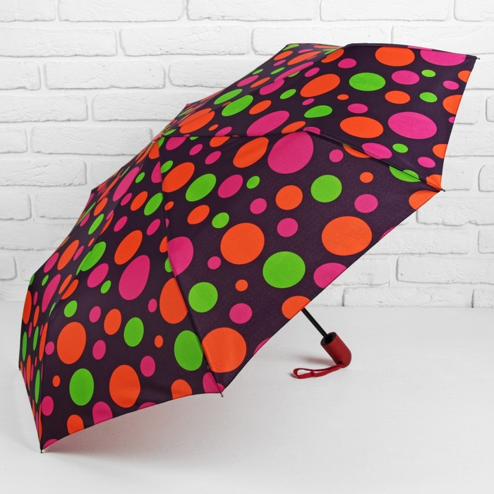Зонт автоматический "Круги", R=53см, цвет бордовый/зелёный/оранжевый