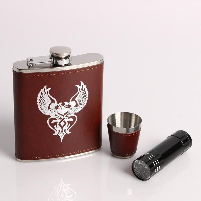 Набор "Эмблема птицы" 3 в 1: фляжка 210 мл + воронка + фонарик, 15х17 см