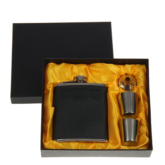 Подарочный набор 4 в 1 "Командор", серый: фляжка 210 мл + воронка и 2 рюмки