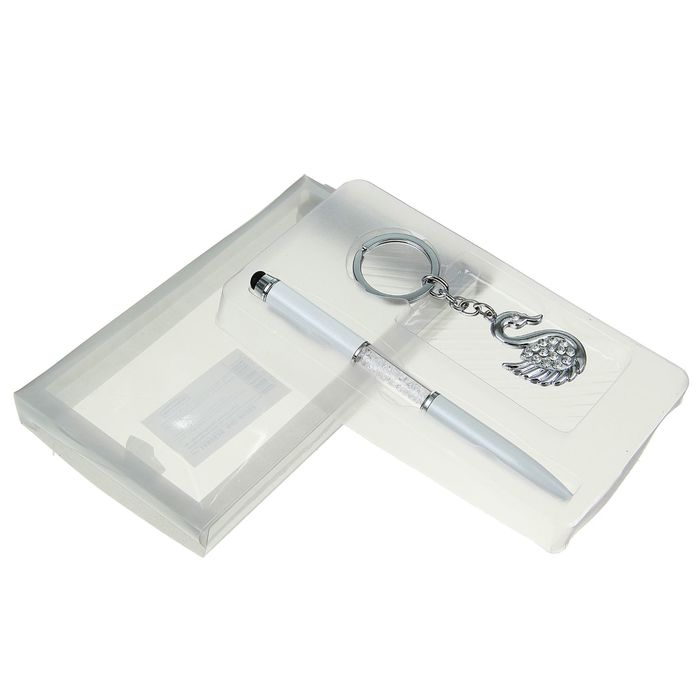 Набор подарочный 2в1 в блистере (ручка с кр.+брелок Лебедь со стразами) хром 9*16см