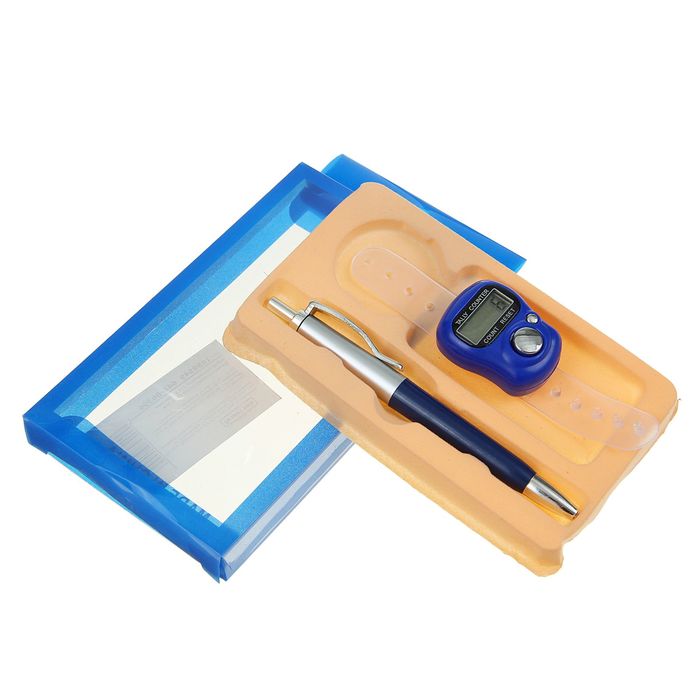 Набор подарочный 2в1 в блистере (ручка+кликер) синий 7*12,5см