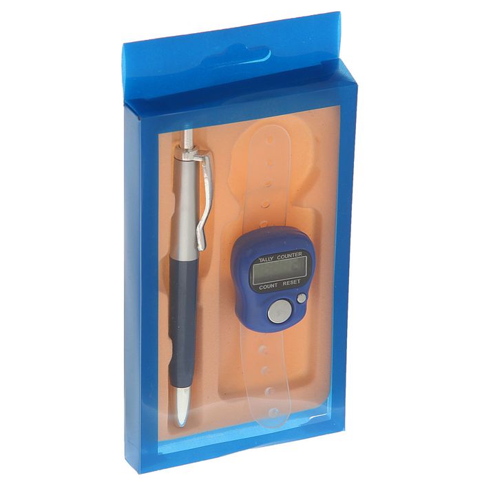 Набор подарочный 2в1 в блистере (ручка+кликер) синий 7*12,5см