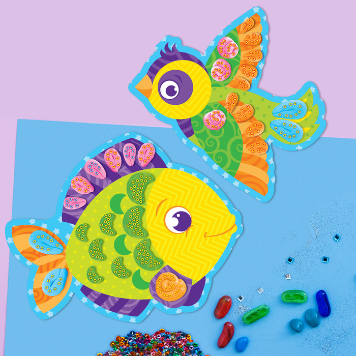 Аппликация бисером "Рыбка и птичка" + блёстки