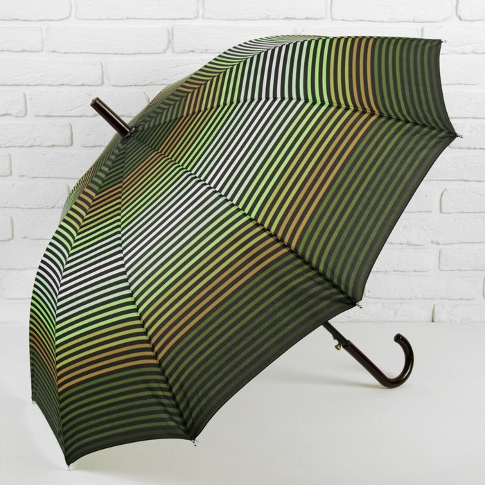 Зонт-трость "Полоска", полуавтоматический, R=56см, цвет зелёный