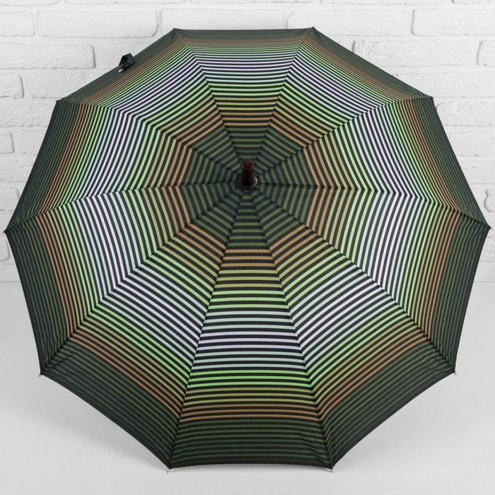 Зонт-трость "Полоска", полуавтоматический, R=56см, цвет зелёный