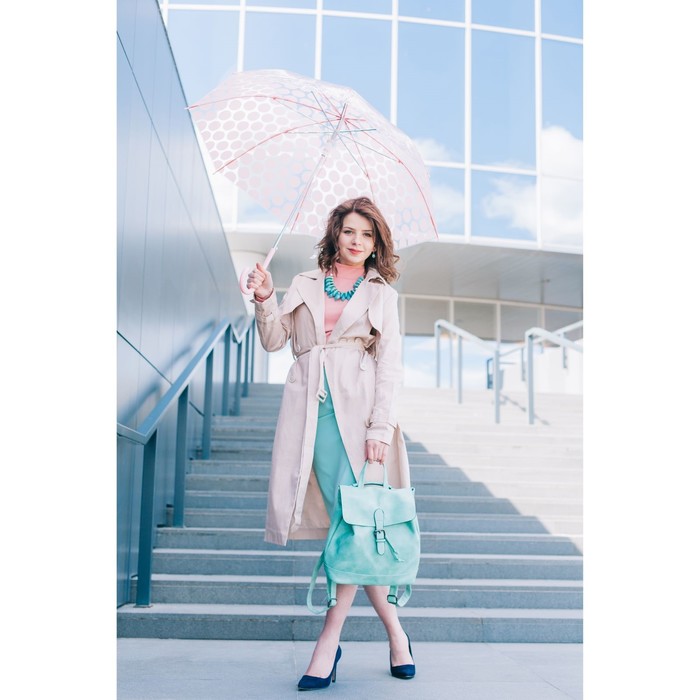 Зонт-трость "Круги", полуавтоматический, R=57см, цвет розовый