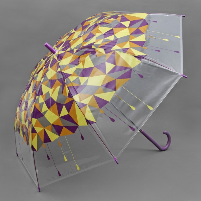 Зонт-трость "Капли", полуавтоматический, R=57см, цвет фиолетовый/жёлтый