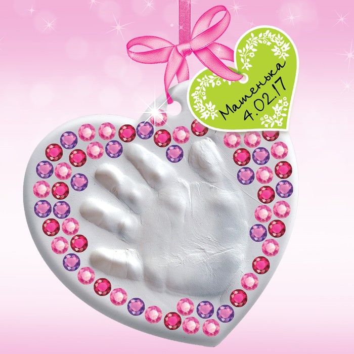 Набор для создания слепка "Отпечаток ручки малышки" из массы для лепки + стразы