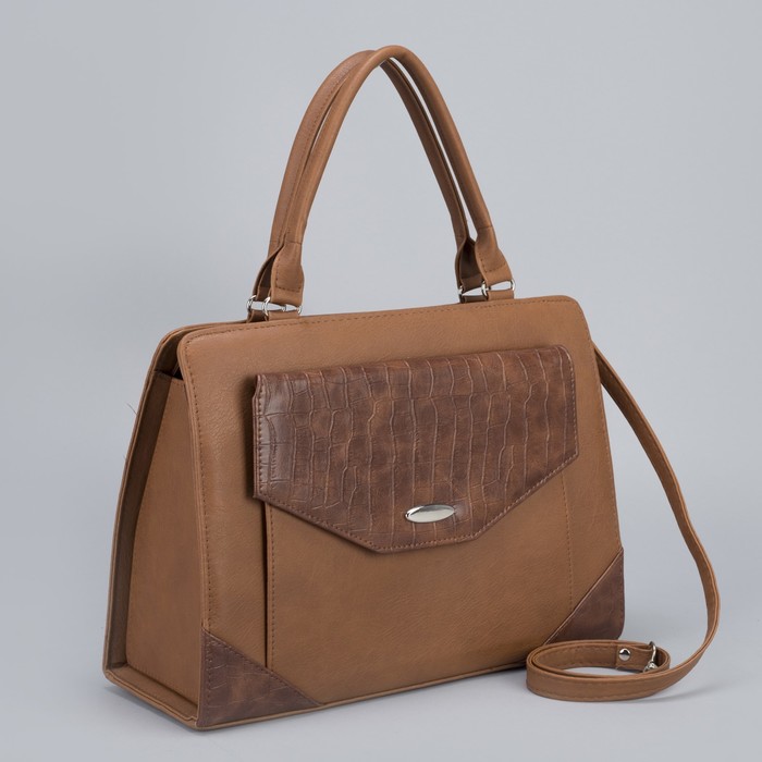 Сумка женская на молнии, 1 отдел, наружный карман, длинный ремень, цвет светло-коричневый