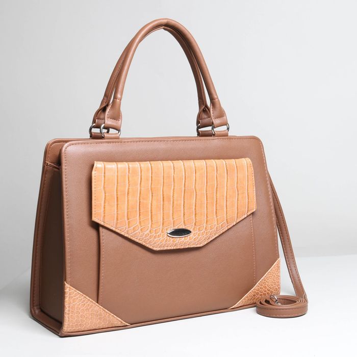 Сумка женская на молнии, 1 отдел, наружный карман, длинный ремень, цвет коричневый/бежевый