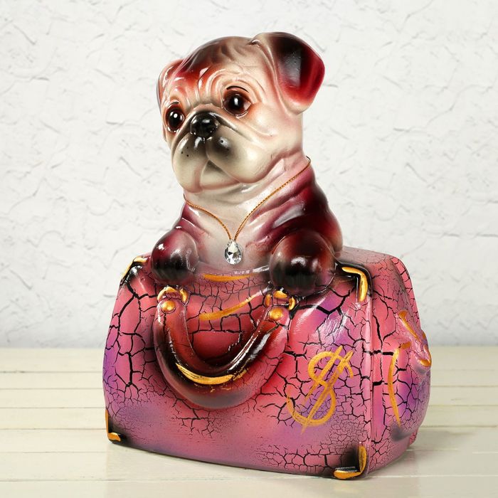 Копилка "Собака в сумке" кракелюр, микс