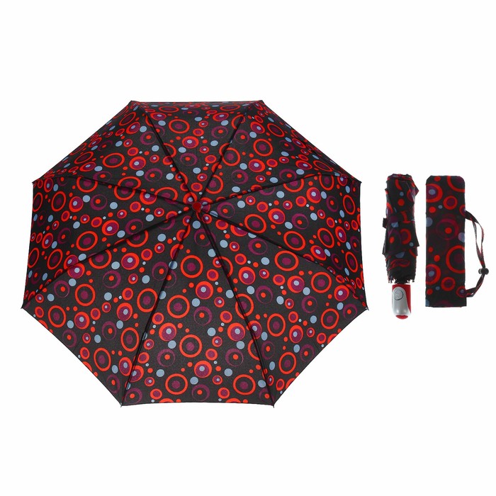 Зонт автоматический "Круги", R=53см, цвет красный/чёрный