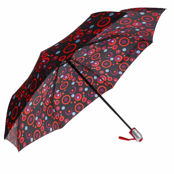 Зонт автоматический "Круги", R=53см, цвет красный/чёрный