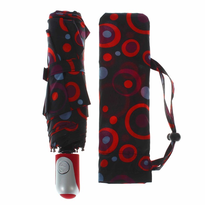 Зонт автоматический "Круги", R=53см, цвет красный/чёрный