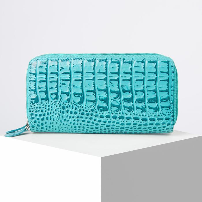 Кошелёк женский на молнии, цвет бирюзовый