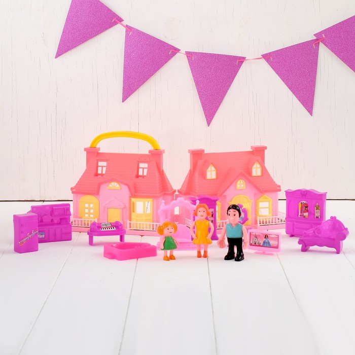 Дом для кукол с фигурками и мебелью, складной
