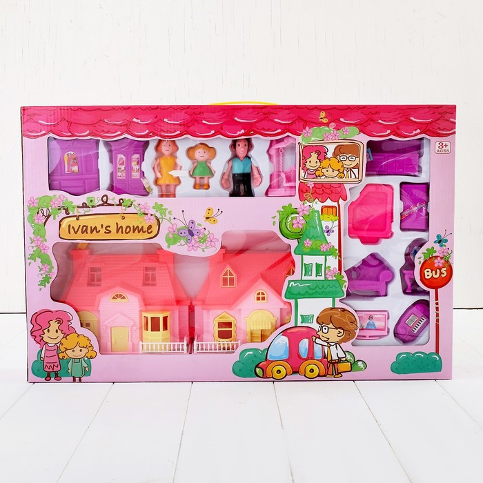 Дом для кукол с фигурками и мебелью, складной