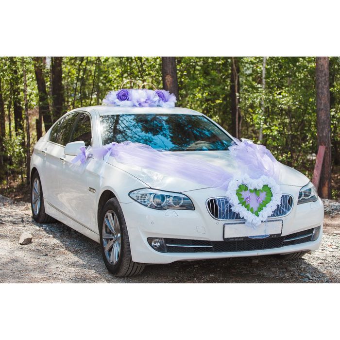 Набор для украшения автомобиля: 2 ленты на капот с бантами на зеркала, сердце на решётку радиатора, сиреневый