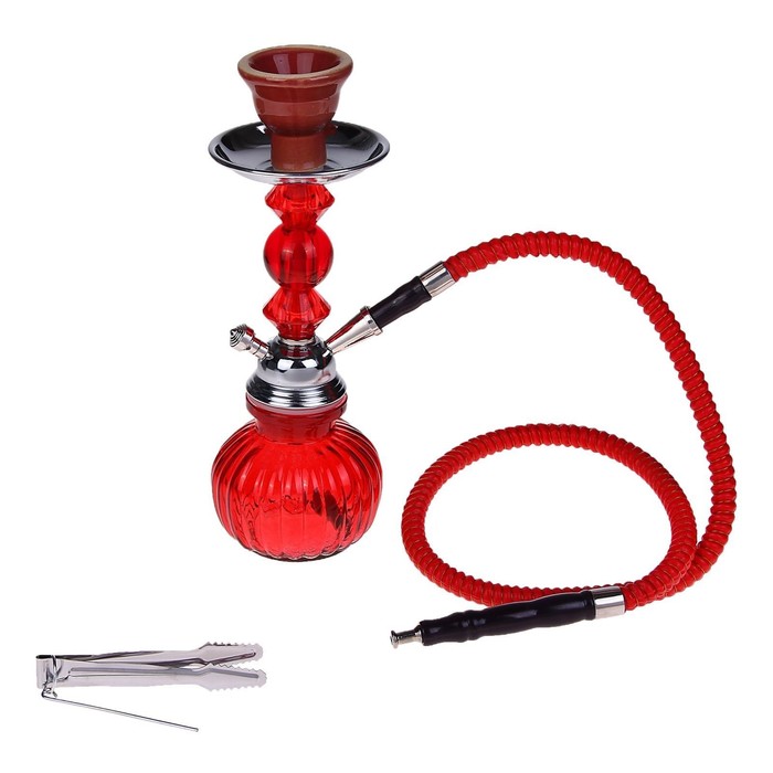 Кальян "Классика", 21 см, 1 трубка, колба-тыква красная, шток хром, УЦЕНКА (скол на колбе)