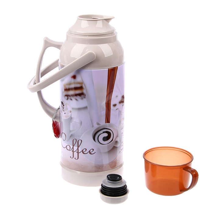 Термос с ручкой «Капучино», 3.2 л, кнопка, 1 кружка, микс, УЦЕНКА