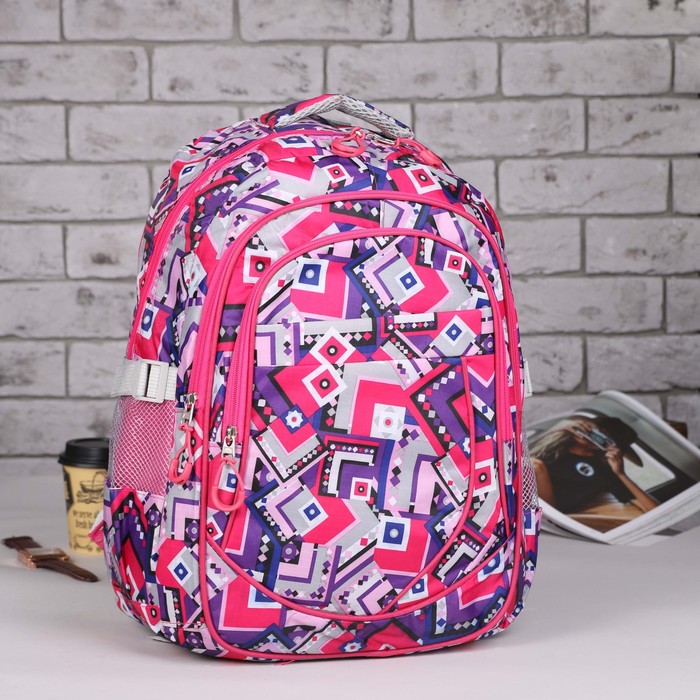 Рюкзак молодёжный "Абстракция", отдел на молнии, 3 наружных кармана, 2 боковые сетки, цвет малиновый