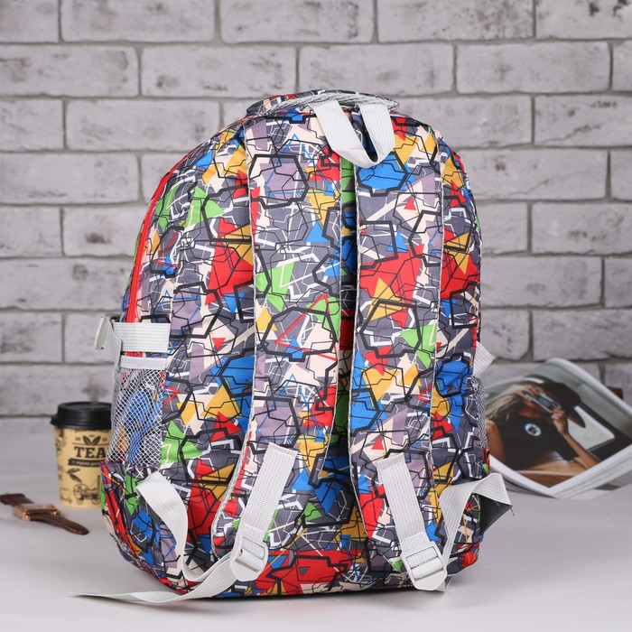 Рюкзак подростковый "Абстракция", отдел на молнии, 3 наружных кармана, 2 боковые сетки, цвет красный/синий
