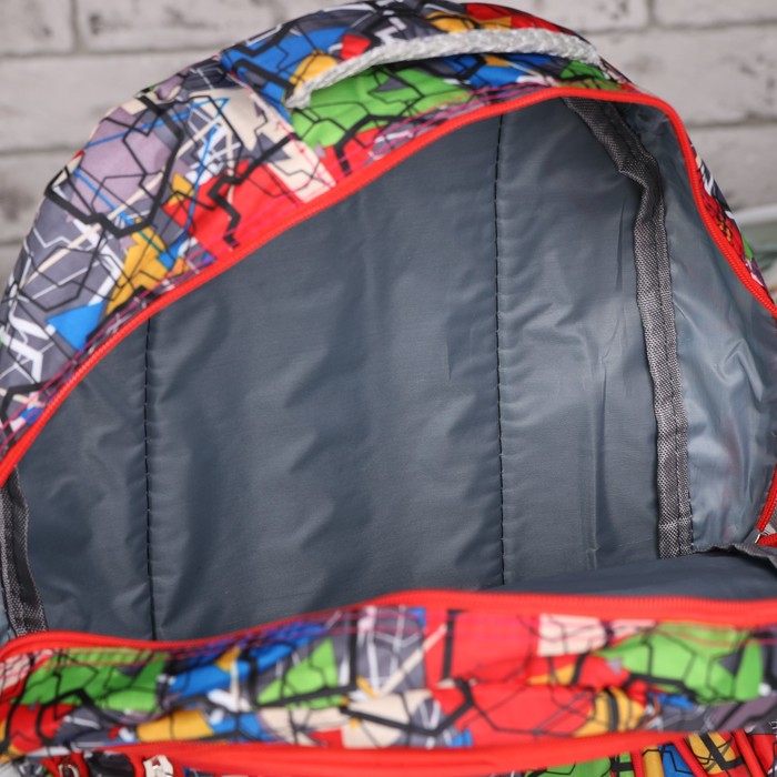 Рюкзак подростковый "Абстракция", отдел на молнии, 3 наружных кармана, 2 боковые сетки, цвет красный/синий