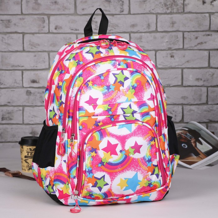 Рюкзак молодёжный "Звёзды", отдел на молнии, 3 наружных кармана, 2 боковых кармана, усиленная спинка, цвет розовый