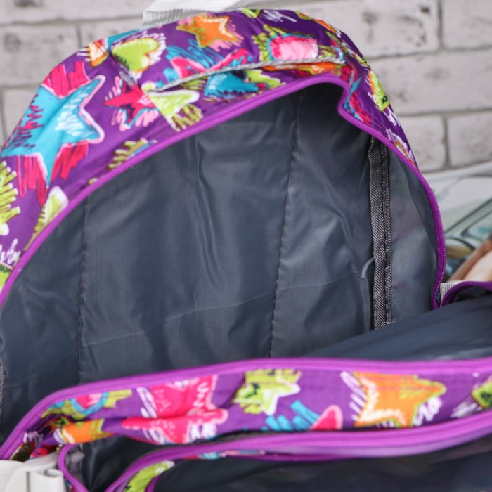 Рюкзак подр Звезды 30*19*45 отдел на молнии 3 нар кармана 2 бок сетки с пеналом фиолетовый