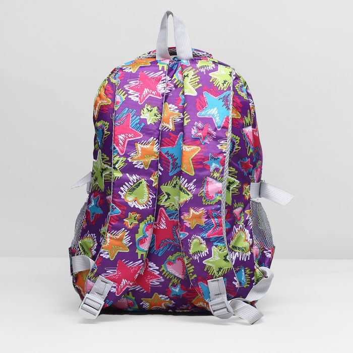 Рюкзак подр Звезды 30*19*45 отдел на молнии 3 нар кармана 2 бок сетки с пеналом фиолетовый