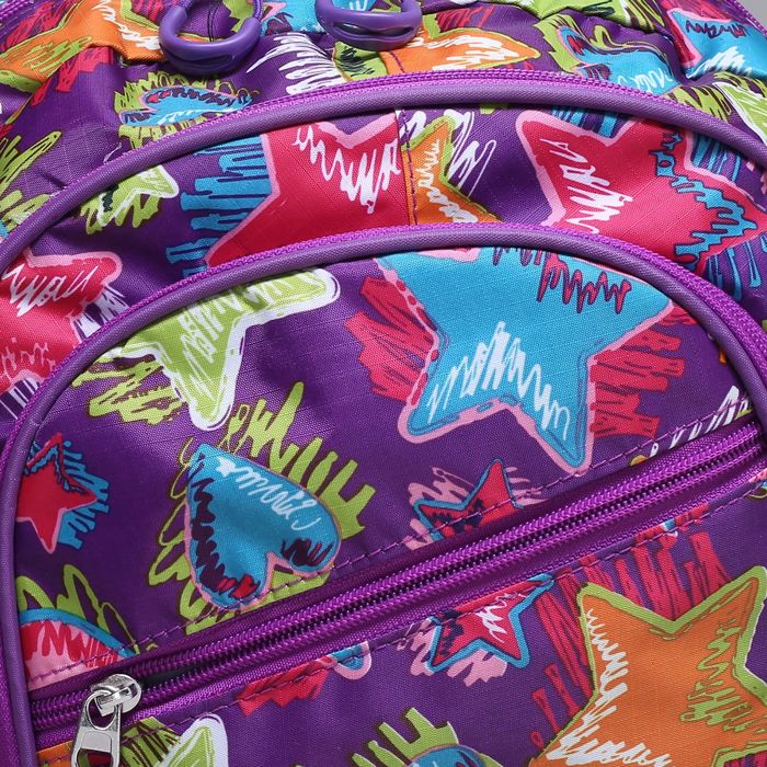 Рюкзак подр Звезды 30*19*45 отдел на молнии 3 нар кармана 2 бок сетки с пеналом фиолетовый
