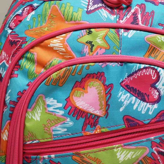 Рюкзак подр Звезды 30*19*45 отдел на молнии 3 нар кармана 2 бок сетки с пеналом бирюза