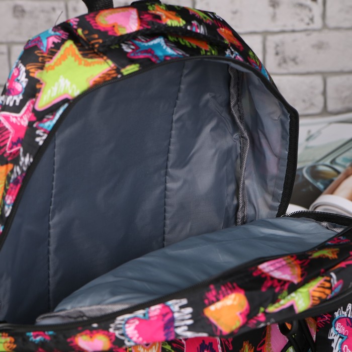 Рюкзак подр Звезды 30*19*45 отдел на молнии 3 нар кармана 2 бок сетки с пеналом черный