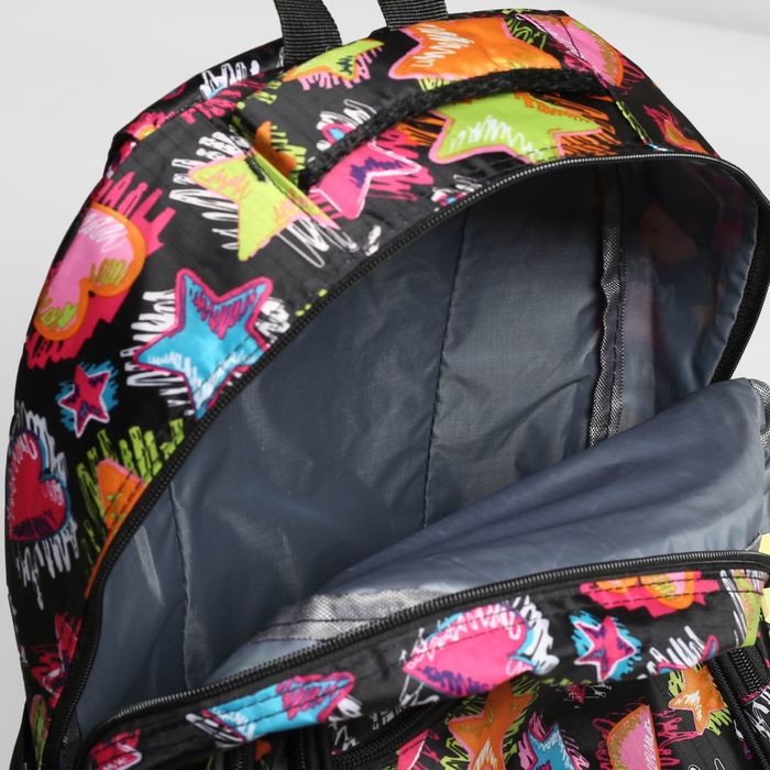 Рюкзак подр Звезды 30*19*45 отдел на молнии 3 нар кармана 2 бок сетки с пеналом черный