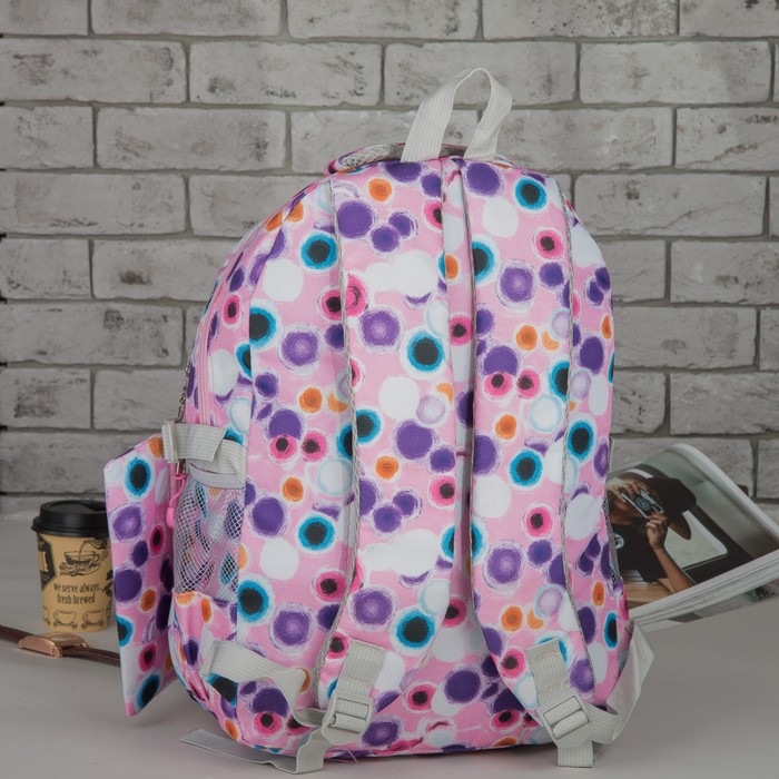 Рюкзак подр Круги 30*19*45 отдел на молнии 3 нар кармана 2 бок сетки с пеналом розовый
