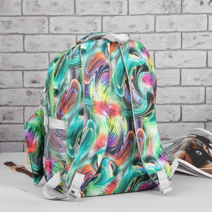 Рюкзак подр Фэнтэзи, 30*19*45 отдел на молнии 3 нар кармана 2 бок сетки с пеналом зелёный