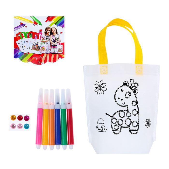 Сумка с рисунком под роспись "Жирафик" + фломастеры 6 цветов