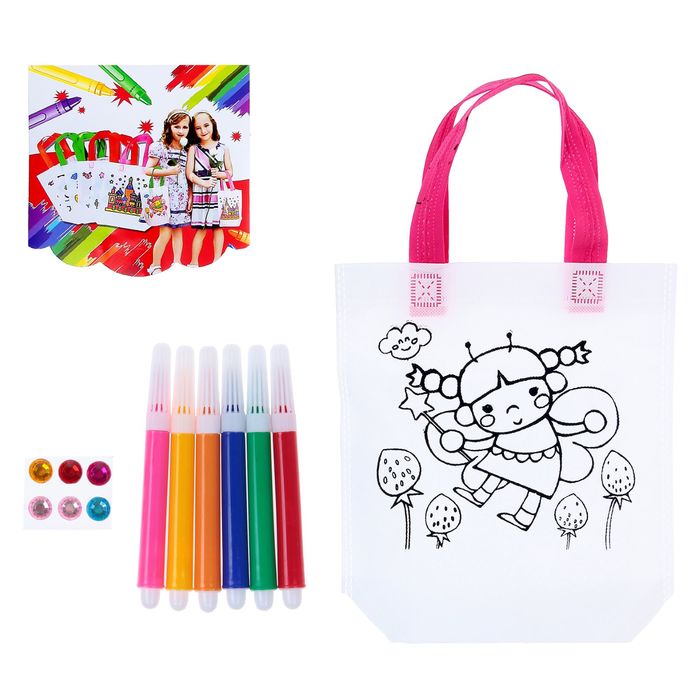 Сумка с рисунком под роспись "Фея" + фломастеры 6 цветов