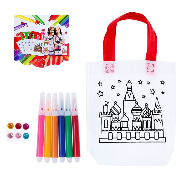 Сумка с рисунком под роспись "Замок" + фломастеры 6 цветов