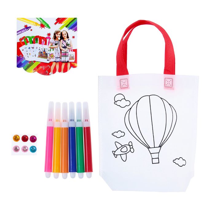 Сумка с рисунком под роспись "Воздушный шар" + фломастеры 6 цветов
