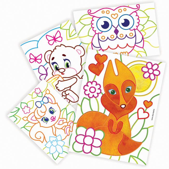 Раскраска контурная "Лесные животные" 4 картинки