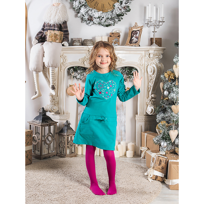 Платье с длинным рукавом для девочки, рост 98-104 см, цвет бирюзовый