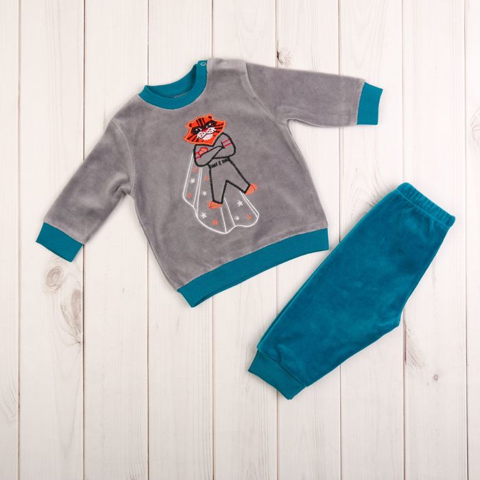 Комплект детский (толстовка, брюки), рост 62-68 см, цвет серо-синий