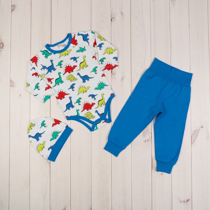 Комплект детский (боди, ползунки, чепчик), рост 68 см, принт динозавры