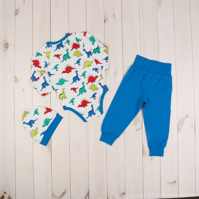 Комплект детский (боди, ползунки, чепчик), рост 68 см, принт динозавры