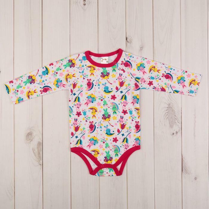 Комплект детский (боди, штанишки, чепчик), рост 80 см, принт зайчики