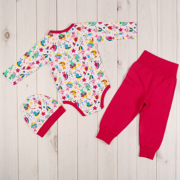 Комплект детский (боди, штанишки, чепчик), рост 86 см, принт зайчики