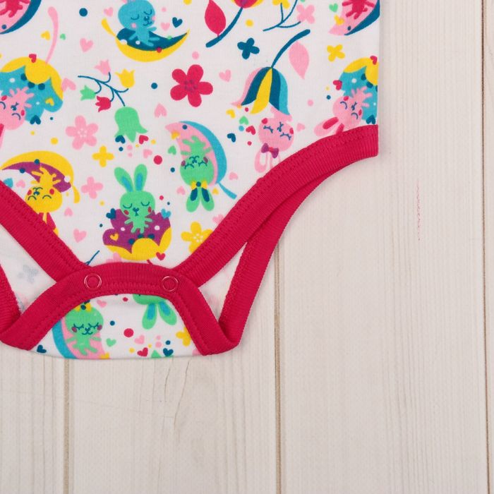 Комплект детский (боди, штанишки, чепчик), рост 86 см, принт зайчики