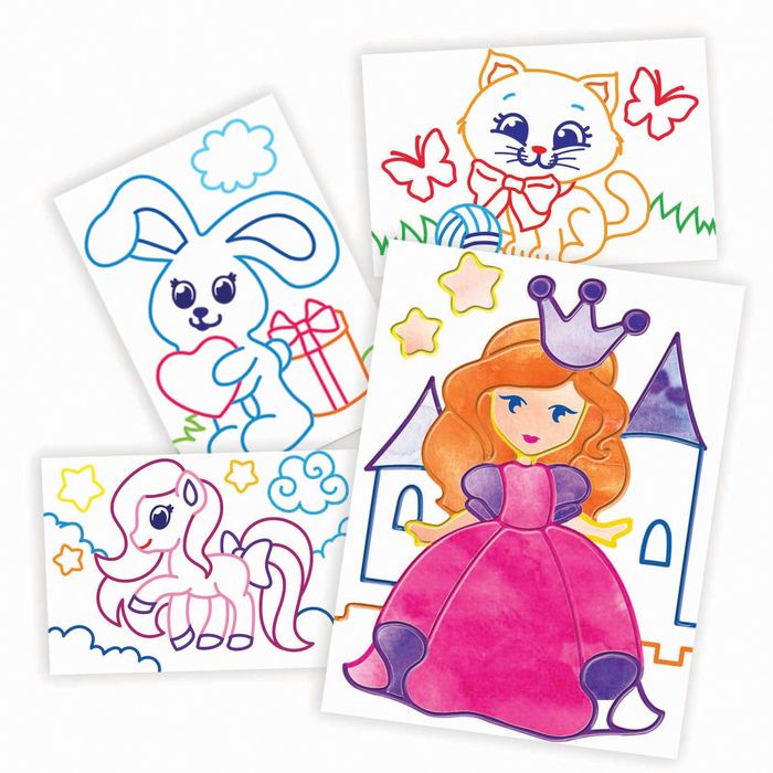 Раскраска контурная "В гостях у принцессы" 4 картинки
